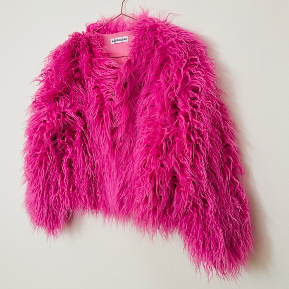 Ailubaodan Hot Pink Faux Fur Jacket Fuchsia - Picture 4 of 7